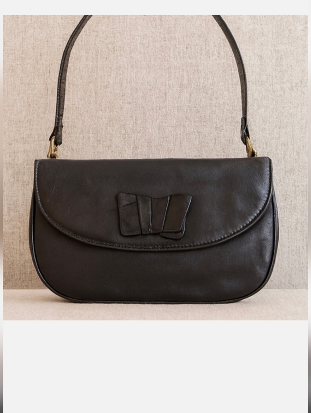 Browns Vintage Deep Brown Faux Leather Clutch Purse Handbag– Bow Detail